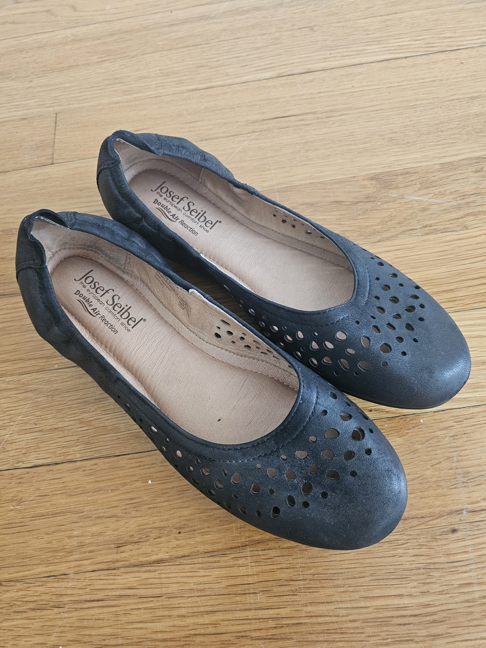 Josef Seibel Black Laser-Cut Leather Ballet Flats